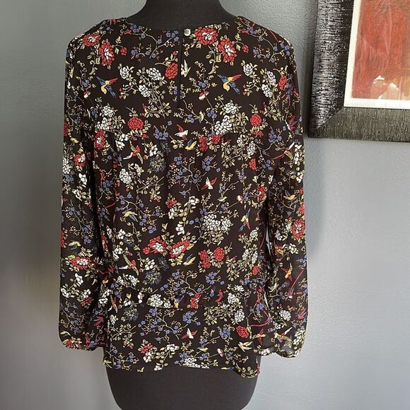 Madewell Sheer-Sleeve Ruffle Peplum Top in Finch Floral. Small. - Picture 8 of 10